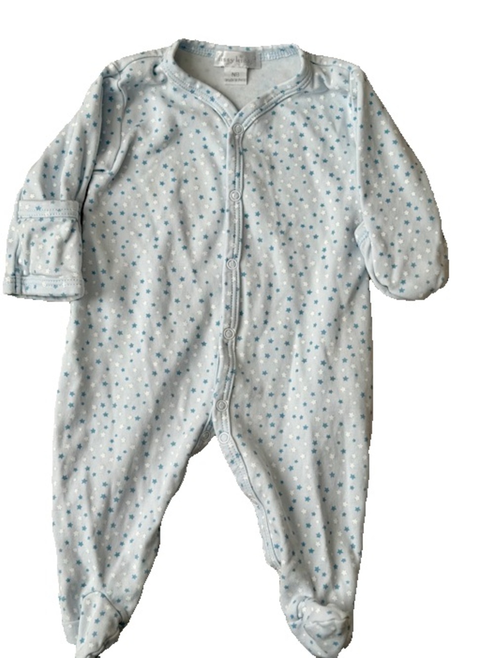 Kissy Kissy Blue & White Stars Pima Cotton Footie Sleeper NB EUC